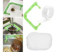 Sink Strainer Bag for Kitchen Sink Drain Filter Holder, Hanging Rack, Disposable Waste Catcher for Food Scraps, Easy Clean Dish Draining (Rack+50 net+1m Tape)