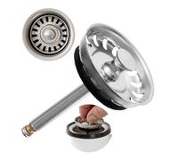 Sink Strainer Basket, 1 Pack, Ø 52 mm Strainer Basket, in Stainless Steel, Eccentric pin protrudes 27-57 mm deep into the Drain, Ø 8 mm pin, Spare Part for Kitchen Sinks, Kitchen Drain Strainer