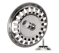 Sink strainer basket, 1 pack, Ø 78 mm strainer basket, in stainless steel, eccentric spigot protrudes 27-57 mm deep into the drain, Ø 8 mm pin, spare part for kitchen sinks