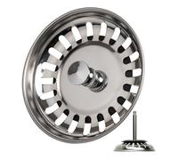 Sink strainer basket, 1 pack, Ø 78 mm strainer basket, in stainless steel, eccentric spigot protrudes 52-97 mm deep into the drain, Ø 8 mm pin