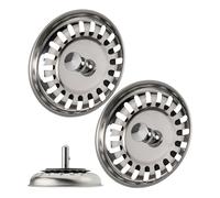 Sink strainer basket, 2 pack, Ø 80 mm strainer basket, in stainless steel, basket spigot protrudes 25 mm deep into the drain, Ø 7.8 mm pin pin, spare part for kitchen sinks