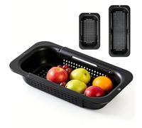 Sink Strainer Basket Extendable Over The Sink Colander Strainer Basket Black Collapsible Plastic Drainer Multi-Functional Collapsible Colander for Draining Pasta for Washing Fruit Vegetables Draining