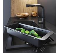 Sink Strainer for Fruit and Vegetables - Sturdy Adjustable Strainer Basket Sink 32-46 cm - Plastic Drainer - Sink Strainer - Kitchen Sink Strainer - Black - Granitan