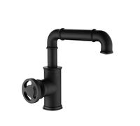 Sink Tap Bathroom Industrial Feng Shui Pipe Style Faucet Copper Basin Faucet Bathroom Washbasin Hot and Cold Hand Washing Faucet, Black Short Style