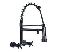 Sink Taps,Double Handle Mounted On Spring Faucet,Wall-Mounted Kitchen Faucet with 2 Nozzles,Dual Outlet 360° Swivel Hot & Cold Mixer Tap(Black)