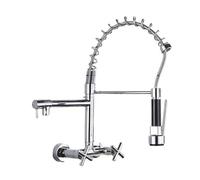 Sink Taps,Double Handle Mounted On Spring Faucet,Wall-Mounted Kitchen Faucet with 2 Nozzles,Dual Outlet 360° Swivel Hot & Cold Mixer Tap(Silver)