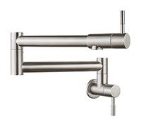 Sink Taps Kitchen Faucet,Pot Filler Faucet, Wall Mounted Folding Stretchable Kitchen Sink Faucet with Double Joint Swivel Arm, Stainless Steel Single Hole Two Handles Sin