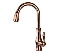 Sink Taps Pull Down Kitchen Faucet, 360° Rotation Brass Kitchen Sink Faucets with 2-Modes Pull Out Sprayer, High Arc Single Handle Hot and Cold Water Mixer Tap,Gold,Rose Gold
