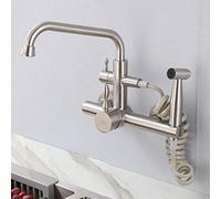 Sink Taps Wall Mount Kitchen faucets, with Pull-Out Spray Gun, Wall-Mounted,hot Water 304 Stainless Steel Brushed, Sink Laundry Pool-Big Bend(Seven-Character Tube)