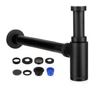 Sink Trap Set, Stainless Steels Sink Waste Kit with 300mm Extension Tube, G 1 1/4 X 32mm Bottle Trap for Bathroom Kitchen Waste Pipe, Anti-Odour, Anti-Rust (Black 1)