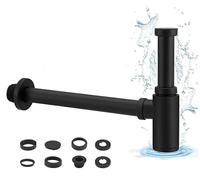 Sink Trap Set, Waste Kit with 300mm Extension Tube, G 1 1/4 X 32mm Stainless Steels Bottle Trap for Bathroom Kitchen Waste Pipe, Anti-Odour, Anti-Rust (Black)
