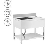 Sink Unit 1 Basin Stainless Steel 100 x 70 cm Royal Catering - Commercial Sinks by Silver