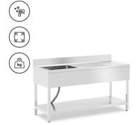 Sink Unit 1 Basin Stainless Steel 160 x 60 cm Royal Catering - Commercial Sinks by Silver