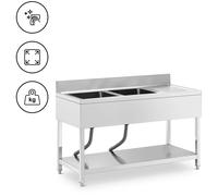 Sink Unit 2 Basins Stainless Steel 140 x 60 cm Royal Catering - Commercial Sinks by Silver