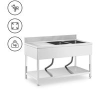 Sink Unit - 2 basins - stainless steel - 140 x 70 cm - Royal Catering RCGS-2B140D7