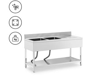 Sink Unit 2 Basins Stainless Steel 160 x 60 cm Royal Catering - Sink Units by Silver