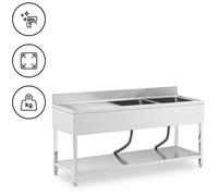 Sink Unit 2 Basins Stainless Steel 180 x 60 cm Royal Catering - Sink Units by Silver