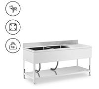 Sink Unit 2 Basins Stainless Steel 180 x 70 cm Royal Catering - Commercial Sinks by Silver