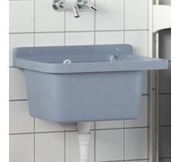 Sink Wall Mount Grey 50x35x24 cm Resin PP Heavy-Duty Utility Basin w/Overflow.