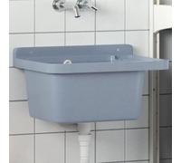 Sink Wall Mounted Grey 50 x 35 x 24 cm Resin 11 L Volume with Overflow and Soap Dish for Garden Workshop Kitchen Outdoor Camping