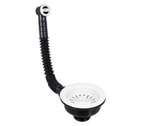 Sink Waste Basket Strainer Plug 1 1/2" BSP Kitchen Bathroom Basin Unit (Gloss White, With Overflow Pipe Outlet)