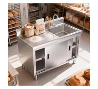 Sink with Work countertop Stainless Steel Sliding-Door Sink Cabinet Adjustable Feet 12cm Raised Back Panel Spacious Independent Layered Storage for Factory Cafeterias Hotel Kitchens