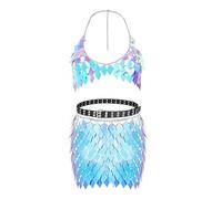 Sinkcangwu Boho Jewelry sequin Set Body Chain Suit Tribal Harness Bra Crop Top Necklace beltSkirt for Women Summer Beach Party, L, Metal, Granite