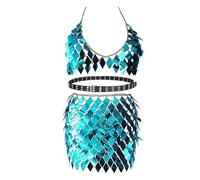 Sinkcangwu Boho Jewelry sequin Set Body Chain Suit Tribal Harness Bra Crop Top Necklace beltSkirt for Women Summer Beach Party, L, metal, Granite