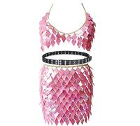 Sinkcangwu Boho Jewelry sequin Set Body Chain Suit Tribal Harness Bra Crop Top Necklace beltSkirt for Women Summer Beach Party, L, metal, Granite
