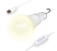 SinKeu 5W LED Light Bulb, USB Plug, 3 Color Molds, Brightness Adjustable, Camping Lantern with Hanging Hook for Power Station Solar Generator, Outdoor Lamp for Tent Garage Boat Hiking Caravan Awning