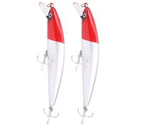 Sinking Minnow Lure Tongue Plate Fishing Bait Lifelike Artificial Simulation Bait with 3D Eyes Beating Flat Double Rings for Freshwater Saltwater Fishing ABS Material 2PCS (5#)
