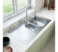 Sinkoro Stainless Steel 1.5 Bowl Inset Kitchen Sink Modern Left Hand Drainer Wastes