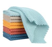 SINLAND 10 Pack Microfiber Dish Towels for Dishwashing Kitchen Cleaning Cloths with Pop-Horn Texture, Poly Scouring Scouring Side, 12 x 12 Inch, 5 Assorted Colors