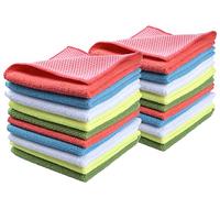 SINLAND 5 Color Assorted Microfiber Dish Cloth Best Kitchen Cloths Cleaning Cloths with Poly Scour Side 12Inchx12Inch 20 Pack (Pinkx4+bluex4+whitex4+yellowx4+greenx4)