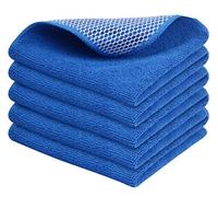 SINLAND Absorbent Microfiber Dish Cloths for Washing Dishes Best Kitchen Cloths Cleaning Cloths with Poly Scour Side 12Inchx12Inch 5 Pack Dark Blue