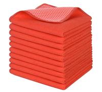 SINLAND Microfiber Dish Cloth for Washing Dishes Dish Washing Rags Best Kitchen Washcloth Cleaning Cloths Wash Cloths with Poly Scour Side 12Inchx12Inch 10 Pack Red