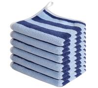 SINLAND Microfiber Face Cloths Reusable Makeup Remover Washcloths Super Soft and Absorbent Fingertip Face Towels for Sensitive Skin Women 12 x 12 Inch 6 pack Striped Navy Blue