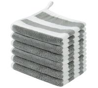 SINLAND Microfiber Face Cloths Reusable Makeup Remover Washcloths Super Soft and Absorbent Fingertip Face Towels for Sensitive Skin Women 12 x 12 Inch 6 pack Striped Grey