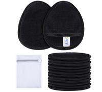 SINLAND Reusable Makeup Remover Pads For Face,Eye,Lips Microfiber Gentle Facial Cleansing Cloths for All Skin Types Friendly for Makeup Remover With Laundry Bag Black Pack of 12