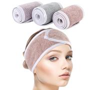 SINLAND Spa Headband for Women 3 Counts Ultra Soft Adjustable Makeup Hair Band with Magic Tape, Terry Cloth Stretch Head Wrap for Face Washing, Bath, Shower, Facial Mask, Yoga