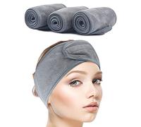 SINLAND Spa Headband for Women 3 Counts Ultra Soft Adjustable Makeup Hair Band with Magic Tape, Terry Cloth Stretch Head Wrap for Face Washing, Bath, Shower, Facial Mask, Yoga