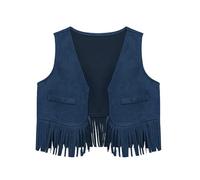 Sinleey Baby Boys Girls Suede Tassels Cowboys Vest Western Cowgirls Fringe Waistcoat Hippie Cardigan Jacket Navy Blue 3-6 Months