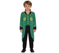 Sinleey Boys Girls Steampunk Tailcoat Jacket Kids Vintage Medieval Tuxedo Victorian Gothic Frock Coat Green 7-8 Years