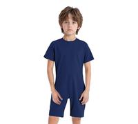 Sinleey Boys Short Sleeve Anti-strip Romper Bodysuit Zip Back Jumpsuit Special Needs Adaptive Clothing for Kids Dark Blue A 9-10 Years