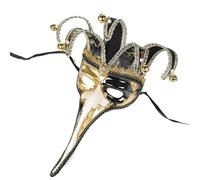 Sinleey Carnival Venetian Plague Doctor Jester Mask Wedding Decoration Theater Prop for Rave Parade Black with Bells One Size