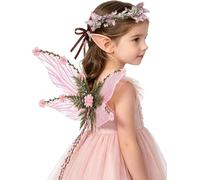 Sinleey Flowers Fairy Wing Set for Birthday Parties Iridescent Twinkle Potion Whimsy Mesh Performance 3 Pcs Pink One Size