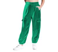 Sinleey Kids Boys Girls Stage Performance Costume Jazz Hip Hop Street Dance Harem Pants Shiny Metallic Leggings Green 7-8 Years