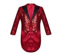Sinleey Kids Boys Shiny Sequins Tailcoat Blazer Swallowtail Long Sleeve Suit Jacket Coat Stage Performance Costume Burgundy 5-6 Years