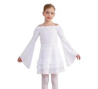 Sinleey Kids Girls Halloween Pirate Dress Up Costume Medieval Princess Dress Bell Sleeve Tiered Ruffle Tutu Dress White 11-12 Years