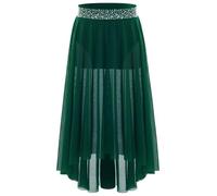 Sinleey Kids Girls Lyrical Ballet Dance Skirts High-Low Irregular Mesh Skirt Ballroom Dancing Performance Costume Green 7-8 Years